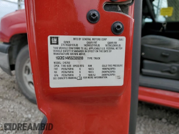 2003 Chevrolet Silverado 1500 with VIN 1GCEC14V53Z320200, listed as a Copart auction lot 76788394 with 95,195 mi miles and Salvage Title. Bid and sale history available at carsss.com. Image 12.