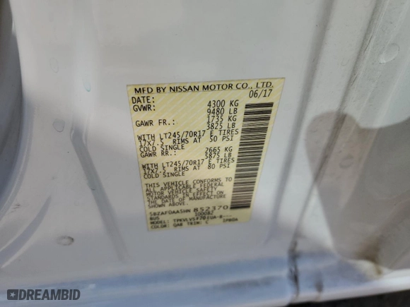 2017 Nissan NV Passenger SL with VIN 5BZAF0AA5HN852370, listed as a Copart auction lot 78544714 with 71,215 mi miles and Salvage Title. Bid and sale history available at carsss.com. Image 14.
