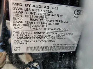 2020 Audi Q8 Prestige with VIN WA1FVAF18LD001941, listed as a Copart auction lot 61498385 with 29,634 mi miles and Salvage title. Bid and sale history available at DreamBid. Image 14.