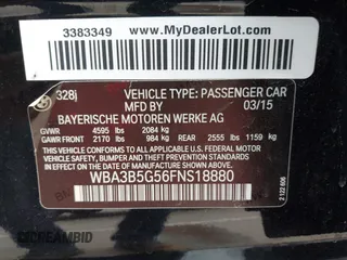 2015 BMW 3 Series 328i xDrive z VIN WBA3B5G56FNS18880, wystawiony jako IAAI lot #42454124 z przebiegiem 63 217 mil mil oraz . Historia ofert i sprzedaży dostępna na DreamBid. Obrazek 9.