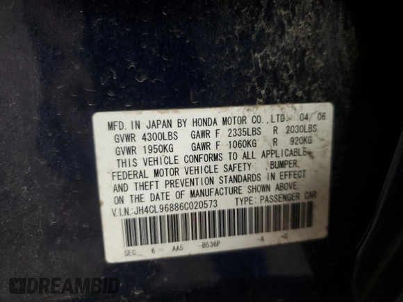 2006 Acura TSX with VIN JH4CL96886C020573, listed as a Copart auction lot 63776675 with 232,448 mi miles and Salvage title. Bid and sale history available at DreamBid. Image 12.