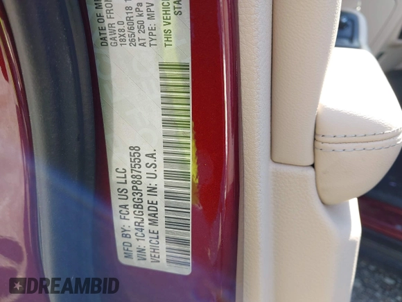 2023 Jeep Grand Cherokee Limited with VIN 1C4RJGBG3P8875558, listed as a IAAI auction lot 42178416 with 12,826 mi miles and . Bid and sale history available at DreamBid. Image 9.