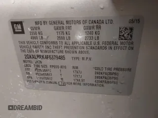 2015 GMC Terrain SLE with VIN 2GKALREK4F6379485, listed as a IAAI auction lot 41605133 with 203,048 mi miles. Bid and sale history available at carsss.com. Image 9.