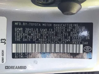 2010 Toyota Corolla with VIN 2T1BU4EE0AC478547, listed as a IAAI auction lot 41789403 with 79,386 mi miles. Bid and sale history available at carsss.com. Image 9.