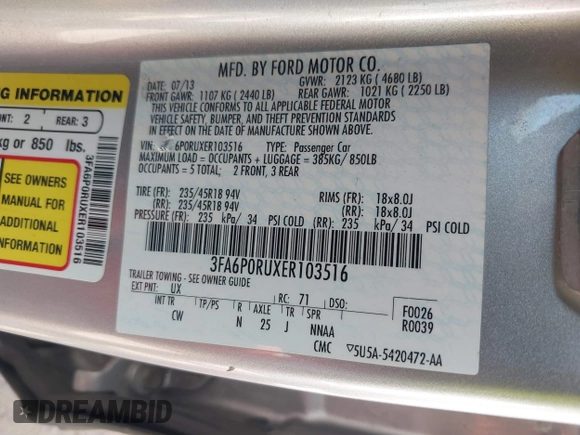 2014 Ford Fusion Titanium Hybrid with VIN 3FA6P0RUXER103516, listed as a IAAI auction lot 42004602 with 128,287 mi miles and . Bid and sale history available at carsss.com. Image 9.