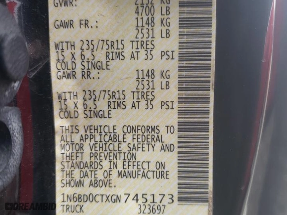 2016 Nissan Frontier S with VIN 1N6BD0CTXGN745173, listed as a Copart auction lot 43440955 with 127,557 mi miles and Salvage Title. Bid and sale history available at carsss.com. Image 12.