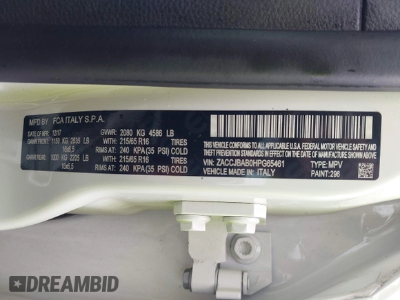 2017 Jeep Renegade Sport z VIN ZACCJBAB0HPG65461, wystawiony jako IAAI lot #42622815 z przebiegiem 111 216 mil mil oraz . Historia ofert i sprzedaży dostępna na DreamBid. Obrazek 9.