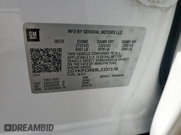 2020 Cadillac XT6 FWD Premium Luxury z VIN 1GYKPCRS9LZ107178, wystawiony jako Copart lot #58789335 z przebiegiem 154 428 mil mil oraz Nie do naprawy. Historia ofert i sprzedaży dostępna na DreamBid. Obrazek 13.