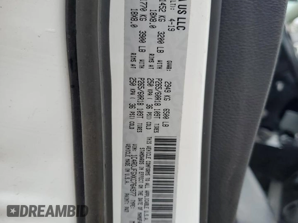2019 Dodge Durango Pursuit z VIN 1C4RDJFGXKC764977, wystawiony jako Copart lot #81799474 z przebiegiem Nie podano mil oraz Nie do naprawy • Non repairable. Historia ofert i sprzedaży dostępna na DreamBid. Obrazek 13.