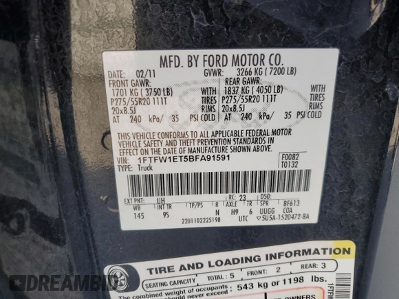 2011 Ford F-150 XLT with VIN 1FTFW1ET5BFA91591, listed as a Copart auction lot 49219635 with 141,516 mi miles and Clean Title. Bid and sale history available at carsss.com. Image 12.