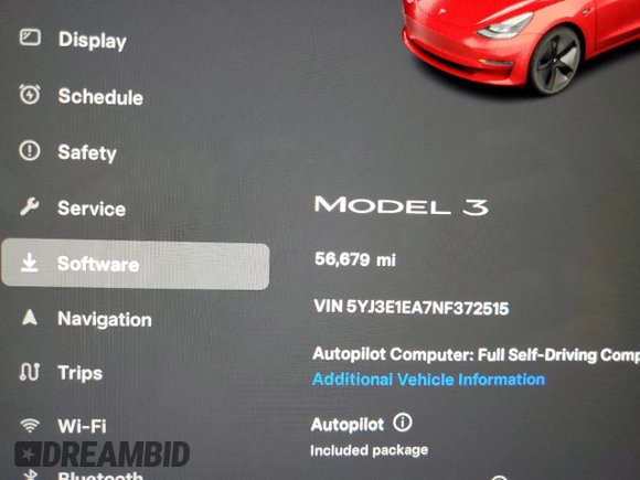 2022 Tesla Model 3 with VIN 5YJ3E1EA7NF372515, listed as a Copart auction lot 52853925 with 56,679 mi miles and Clean Title. Bid and sale history available at carsss.com. Image 9.
