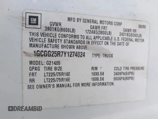 2000 Chevrolet City Express Cargo z VIN 1GCGG25R7Y1274024, wystawiony jako IAAI lot #42052774 z przebiegiem Nie podano mil oraz . Historia ofert i sprzedaży dostępna na DreamBid. Obrazek 9.