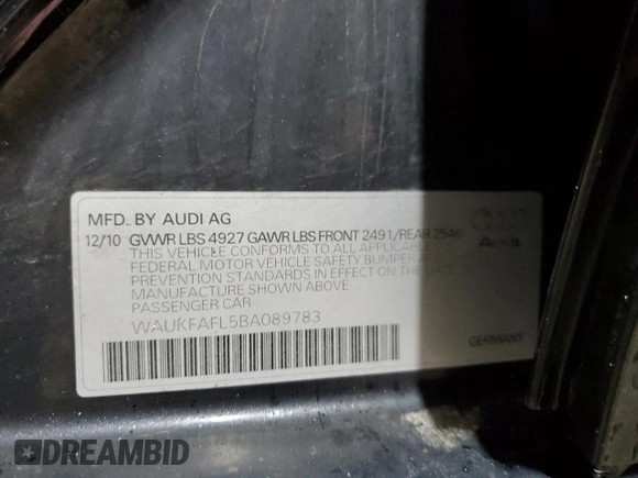 2011 Audi A4 Prestige z VIN WAUKFAFL5BA089783, wystawiony jako Copart lot #51059525 z przebiegiem Nie podano mil oraz Szkoda całkowita • Salvage title. Historia ofert i sprzedaży dostępna na DreamBid. Obrazek 15.
