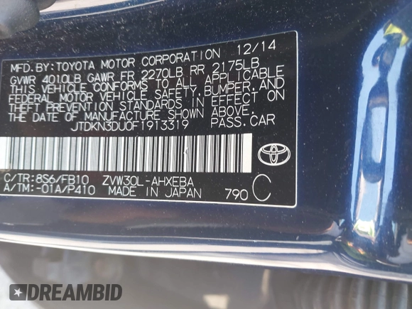 2015 Toyota Prius Four with VIN JTDKN3DU0F1913319, listed as a IAAI auction lot 42071760 with 132,190 mi miles. Bid and sale history available at carsss.com. Image 9.