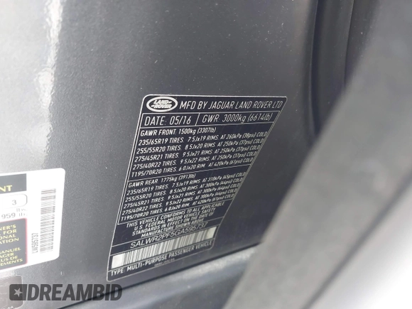 2016 Land Rover Range Rover Sport HSE z VIN SALWR2PF5GA595737, wystawiony jako IAAI lot #42149022 z przebiegiem 108 137 mil mil oraz . Historia ofert i sprzedaży dostępna na DreamBid. Obrazek 9.