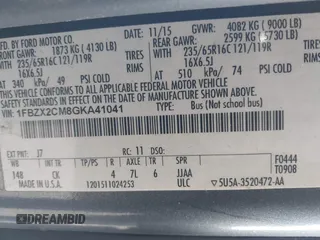 2016 Ford Transit Passenger XL with VIN 1FBZX2CM8GKA41041, listed as a IAAI auction lot 41655133 with 109,546 mi miles and . Bid and sale history available at DreamBid. Image 9.