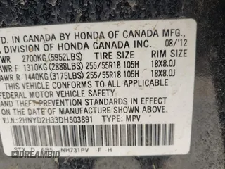 2013 Acura MDX Tech Pkg with VIN 2HNYD2H33DH503891, listed as a IAAI auction lot 42184045 with 141,767 mi miles. Bid and sale history available at carsss.com. Image 9.