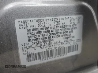 2017 Nissan Sentra SR Turbo с VIN 3N1CB7AP4HY280540, выставлен на аукционе Copart как лот 56818515 с пробегом 130 072 миль миль и Списание • Salvage title. История ставок и продаж доступна на DreamBid. Изображение 12.