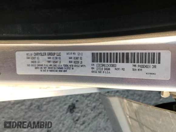 2012 Chrysler 200 LX with VIN 1C3CCBAG1CN183853, listed as a Copart auction lot 49124265 with 207,787 mi miles and Salvage Title. Bid and sale history available at DreamBid. Image 14.