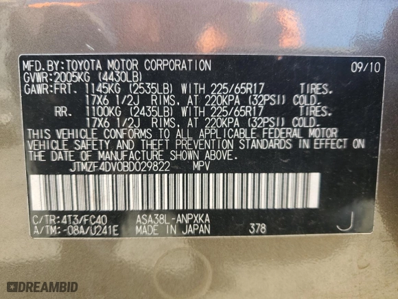 2011 Toyota RAV4 with VIN JTMZF4DV0BD029822, listed as a Copart auction lot 49856465 with 136,992 mi miles and Salvage Title. Bid and sale history available at carsss.com. Image 13.