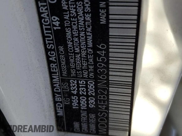 2018 Mercedes-Benz CLA with VIN WDDSJ4EB2JN639546, listed as a Copart auction lot 52007175 with 179,547 mi miles and Salvage Title. Bid and sale history available at carsss.com. Image 12.