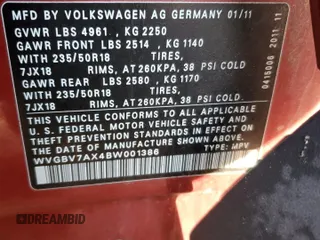 2011 Volkswagen Tiguan SEL with VIN WVGBV7AX4BW001386, listed as a Copart auction lot 44495945 with 149,806 mi miles and Salvage Title. Bid and sale history available at DreamBid. Image 14.