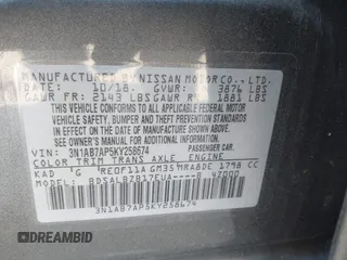2019 Nissan Sentra S with VIN 3N1AB7AP5KY258674, listed as a IAAI auction lot 41713278 with 87,850 mi miles and . Bid and sale history available at DreamBid. Image 9.