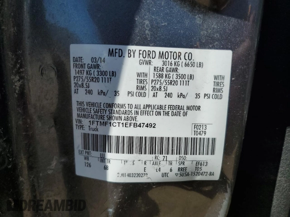 2014 Ford F-150 XL с VIN 1FTMF1CT1EFB47492, выставлен на аукционе Copart как лот 49400635 с пробегом 188 533 миль миль и Списание • Salvage title. История ставок и продаж доступна на DreamBid. Изображение 14.