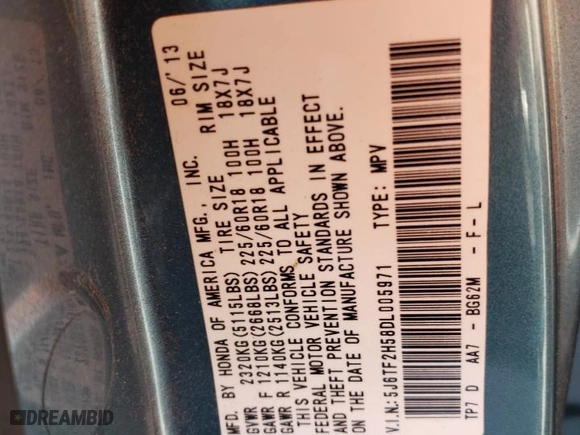 2013 Honda Crosstour EX-L with VIN 5J6TF2H58DL005971, listed as a Copart auction lot 48546455 with 105,444 mi miles and Salvage Title. Bid and sale history available at carsss.com. Image 14.