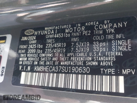 2025 Hyundai Kona Limited with VIN KM8HECA37SU190630, listed as a IAAI auction lot 41973164 with 6,850 mi miles and . Bid and sale history available at carsss.com. Image 9.
