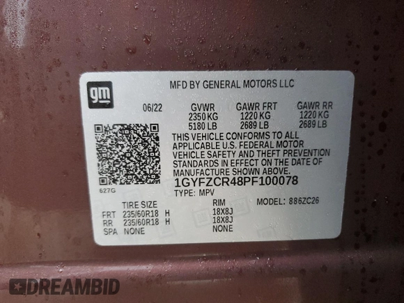 2023 Cadillac XT4 FWD Premium Luxury with VIN 1GYFZCR48PF100078, listed as a Copart auction lot 55955865 with 23,509 mi miles and Salvage title. Bid and sale history available at DreamBid. Image 13.