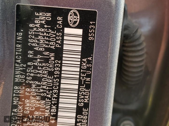 2012 Toyota Camry SE with VIN 4T1BK1FK9CU519932, listed as a Copart auction lot 50800435 with 158,926 mi miles and Salvage Title. Bid and sale history available at carsss.com. Image 14.