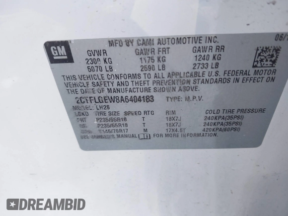 2010 GMC Terrain SLT-1 z VIN 2CTFLGEW8A6404183, wystawiony jako IAAI lot #41584722 z przebiegiem 165 619 mil mil oraz . Historia ofert i sprzedaży dostępna na DreamBid. Obrazek 9.