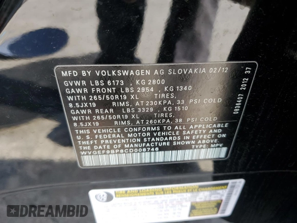 2012 Volkswagen Touareg Sport z VIN WVGEF9BP8CD008746, wystawiony jako Copart lot #45638945 z przebiegiem 138 945 mil mil oraz Szkoda całkowita • Salvage title. Historia ofert i sprzedaży dostępna na DreamBid. Obrazek 13.