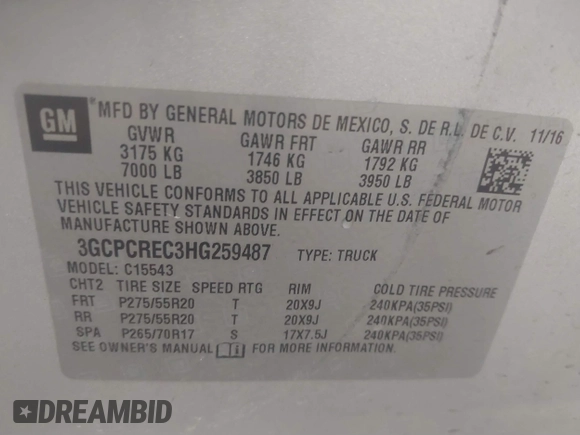 2017 Chevrolet Silverado 1500 LT with VIN 3GCPCREC3HG259487, listed as a IAAI auction lot 41710506 with 191,567 mi miles. Bid and sale history available at carsss.com. Image 9.