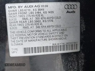 2009 Audi Q7 z VIN WA1AY74L29D001841, wystawiony jako IAAI lot #42286235 z przebiegiem 169 245 mil mil oraz . Historia ofert i sprzedaży dostępna na DreamBid. Obrazek 9.