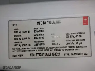 2018 Tesla Model 3 Long Range Battery with VIN 5YJ3E1EA1JF164821, listed as a IAAI auction lot 41277446 with 31,602 mi miles. Bid and sale history available at carsss.com. Image 9.