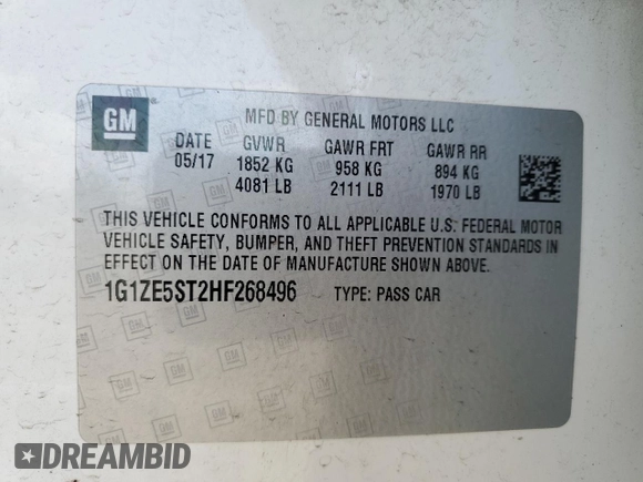 2017 Chevrolet Malibu LT with VIN 1G1ZE5ST2HF268496, listed as a Copart auction lot 52694745 with 127,917 mi miles and Salvage Title. Bid and sale history available at DreamBid. Image 14.