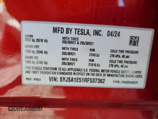 2024 Tesla Model S с VIN 5YJSA1E51RF537362, выставлен на аукционе Copart как лот 46931465 с пробегом 19 467 миль миль и Списание • Salvage title. История ставок и продаж доступна на DreamBid. Изображение 13.