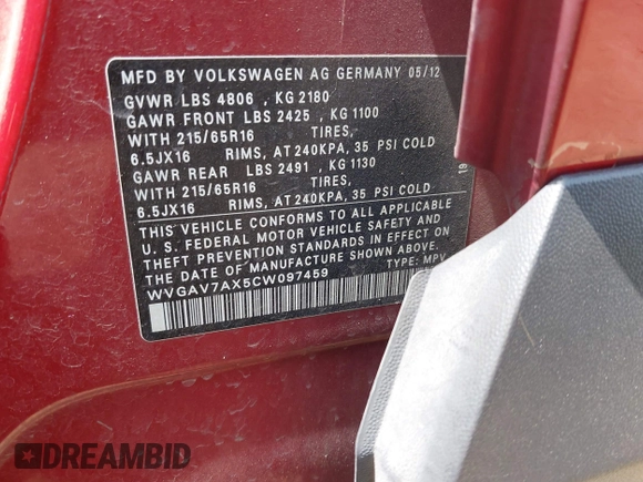 2012 Volkswagen Tiguan LE z VIN WVGAV7AX5CW097459, wystawiony jako IAAI lot #42526659 z przebiegiem 158 634 mil mil oraz . Historia ofert i sprzedaży dostępna na DreamBid. Obrazek 9.