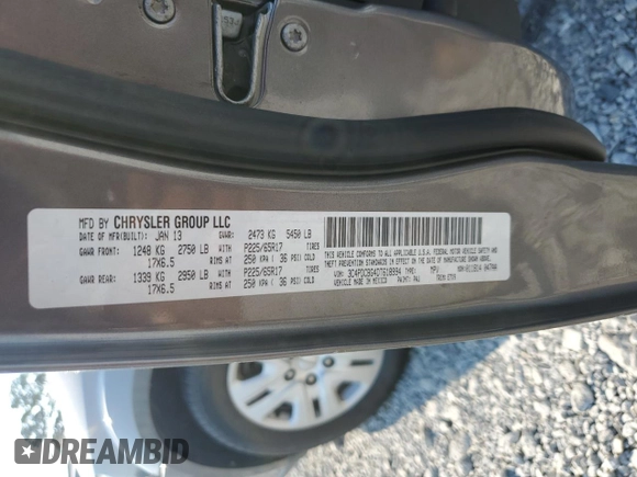 2013 Dodge Journey SXT with VIN 3C4PDCBG4DT618994, listed as a Copart auction lot 62417945 with 205,724 mi miles and Clean title. Bid and sale history available at DreamBid. Image 13.
