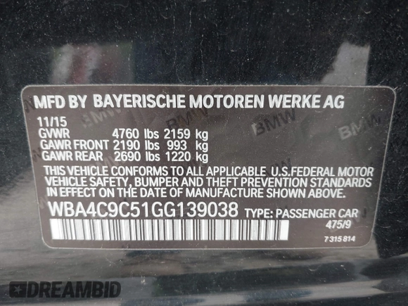 2016 BMW 4 Series 428i xDrive z VIN WBA4C9C51GG139038, wystawiony jako IAAI lot #42247629 z przebiegiem 48 388 mil mil oraz . Historia ofert i sprzedaży dostępna na DreamBid. Obrazek 9.