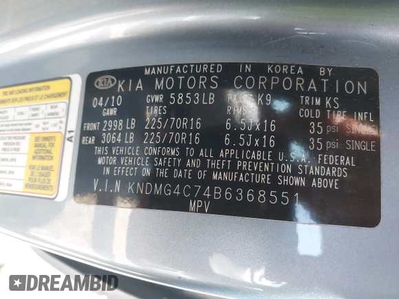 2011 Kia Sedona LX with VIN KNDMG4C74B6368551, listed as a IAAI auction lot 42022483 with 172,495 mi miles. Bid and sale history available at carsss.com. Image 9.