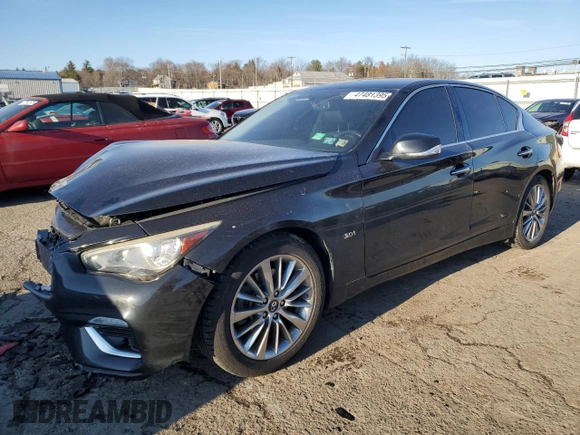 2018 Infiniti Q50 3.0t LUXE with VIN JN1EV7APXJM590796, listed as a Copart auction lot 47481395 with 91,360 mi miles and Salvage Title. Bid and sale history available at carsss.com. Image 1.