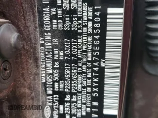 2014 Kia Sorento LX with VIN 5XYKT4A75EG458041, listed as a Copart auction lot 50915535 with 163,789 mi miles and Salvage Title. Bid and sale history available at carsss.com. Image 14.