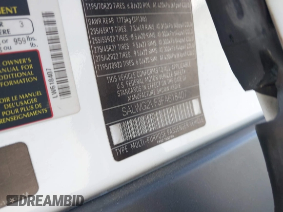 2015 Land Rover Range Rover Sport HSE with VIN SALWG2VF3FA618407, listed as a IAAI auction lot 41815295 with 86,009 mi miles and . Bid and sale history available at DreamBid. Image 9.