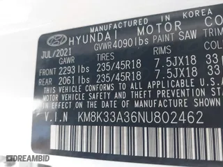 2022 Hyundai Kona N Line with VIN KM8K33A36NU802462, listed as a IAAI auction lot 41566552 with 35,522 mi miles. Bid and sale history available at carsss.com. Image 9.
