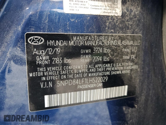 2020 Hyundai Elantra SEL z VIN 5NPD84LF1LH522029, wystawiony jako Copart lot #52594695 z przebiegiem 85 126 mil mil oraz Szkoda całkowita • Salvage title. Historia ofert i sprzedaży dostępna na DreamBid. Obrazek 14.
