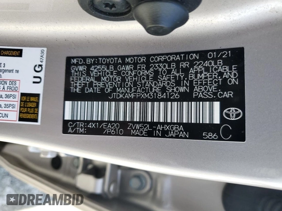 2021 Toyota Prius LE with VIN JTDKAMFPXM3184126, listed as a Copart auction lot 56857675 with 54,676 mi miles and Clean Title. Bid and sale history available at DreamBid. Image 13.