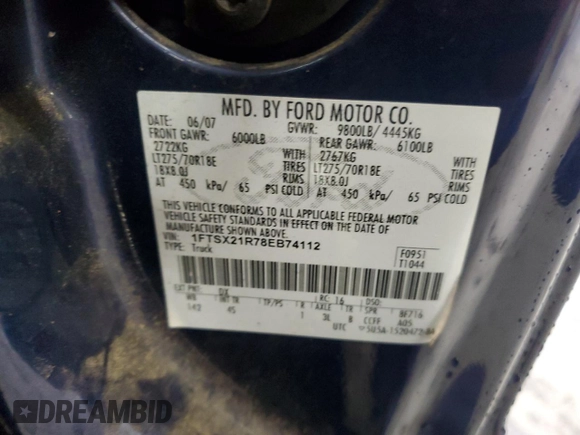 2008 Ford F-250 XL z VIN 1FTSX21R78EB74112, wystawiony jako Copart lot #56828015 z przebiegiem 157 138 mil mil oraz Szkoda całkowita • Salvage title. Historia ofert i sprzedaży dostępna na DreamBid. Obrazek 12.